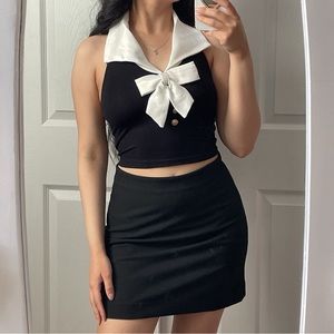 Black with white collar crop top